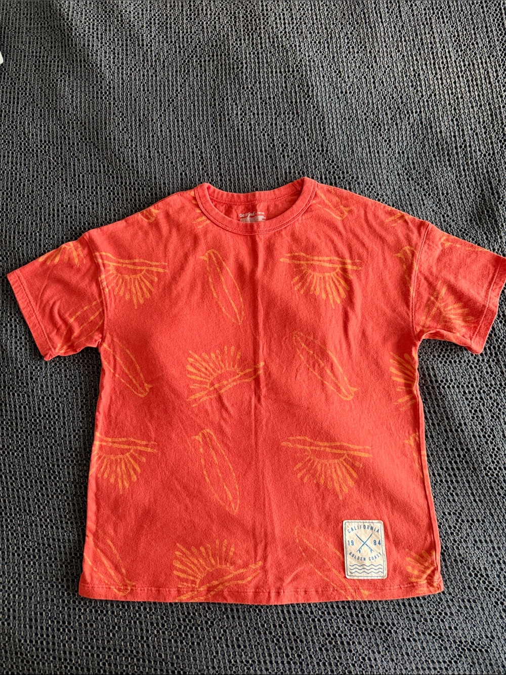 Cat & Jack Coral-Red Short Sleeve Tee with Yellow Surf Prints